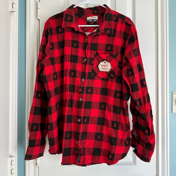 Magellan Shiner Bock Shirt Mens XXL Red Flannel Plaid Shiner Texas Long Sleeve - Picture 1 of 5